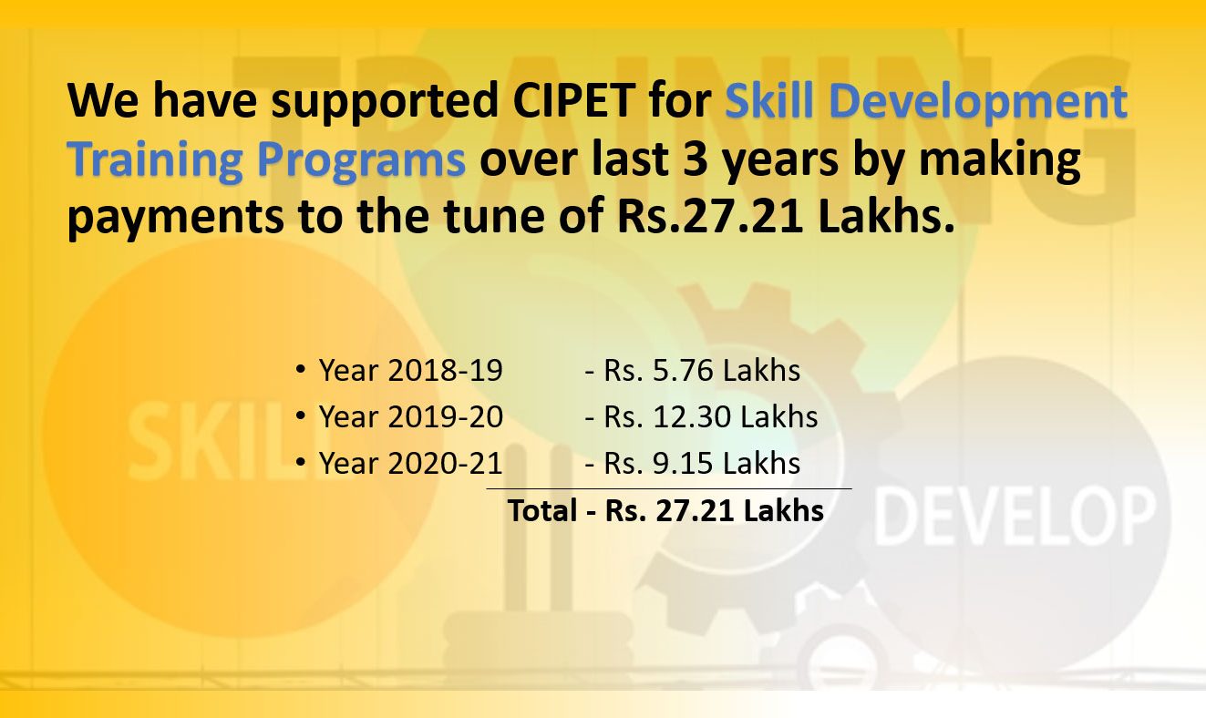 MGM Minerals have supported CIPET for Skill Development Training Programs over last 3 years by making payments to the tune of Rs.27.21 Lakhs.