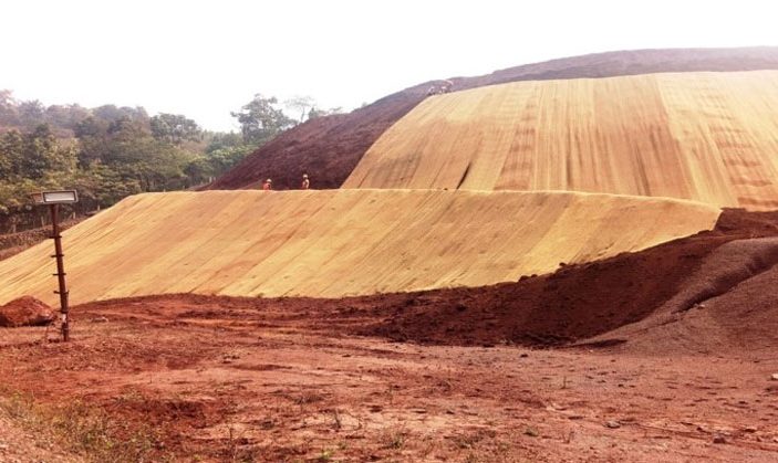 Mineral Reject Dump Are Being Covered By Geo Textiles Coir Mats