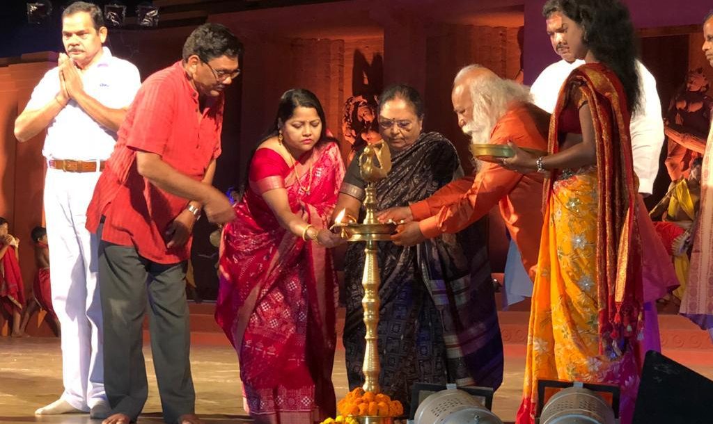 Konark Festival of Odisha. Miss. Sabita Mohanty, Director and Smt. Seema Mohanty, Director, MGM lighting Inaugural Lamp at the Festival