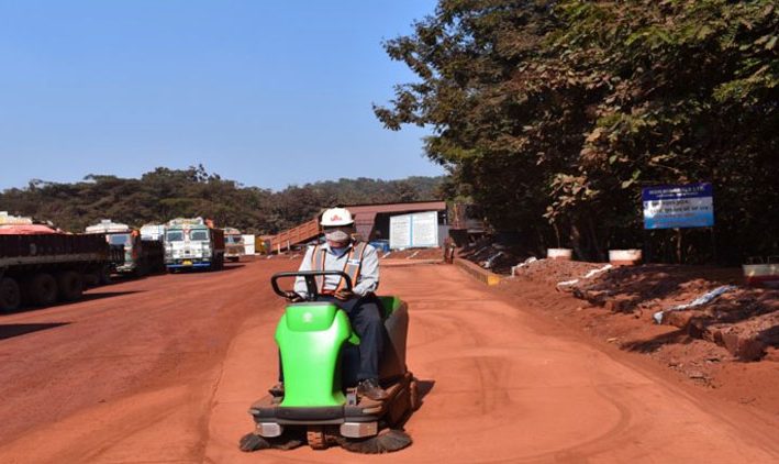 Vaccume Cleaner Is Being Deployed Over Concrete Road For Cleaning of Dust